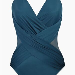 Miraclesuit Illusionist Crossover With Mesh One-Piece Swimsuit Nova Green Sz 20W